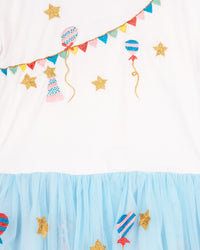 Sky Blue Half Sleeve Embroidered Party Girls Dress