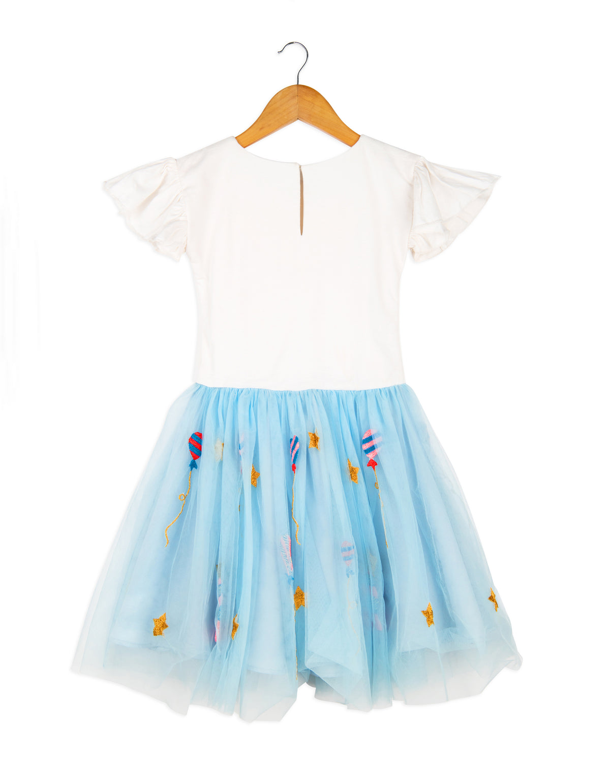 Sky Blue Half Sleeve Embroidered Party Girls Dress