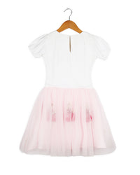 Pink Half Sleeve Embroidered Ballerina Girls Dress