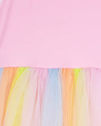 Multicolor Cute Frilly Sleeves Rainbow Party Girls Dress