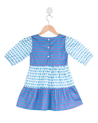 Blue 3/4th Sleeves Parachute Printed Dress