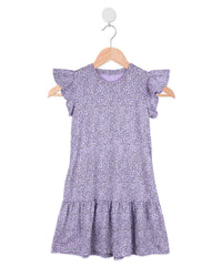 Lilac Cap Frill Sleeve All over Butterfly Leopard Print Girls Dress