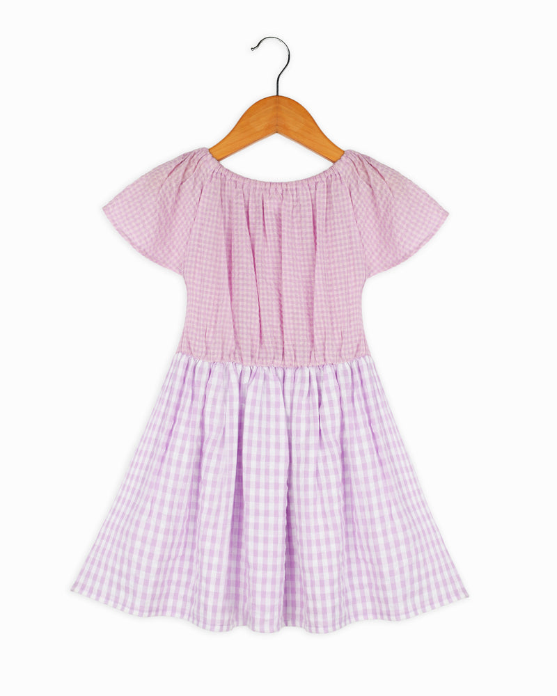 Light Pink Cap Sleeve Lilac Gingham Checks Girls Dress