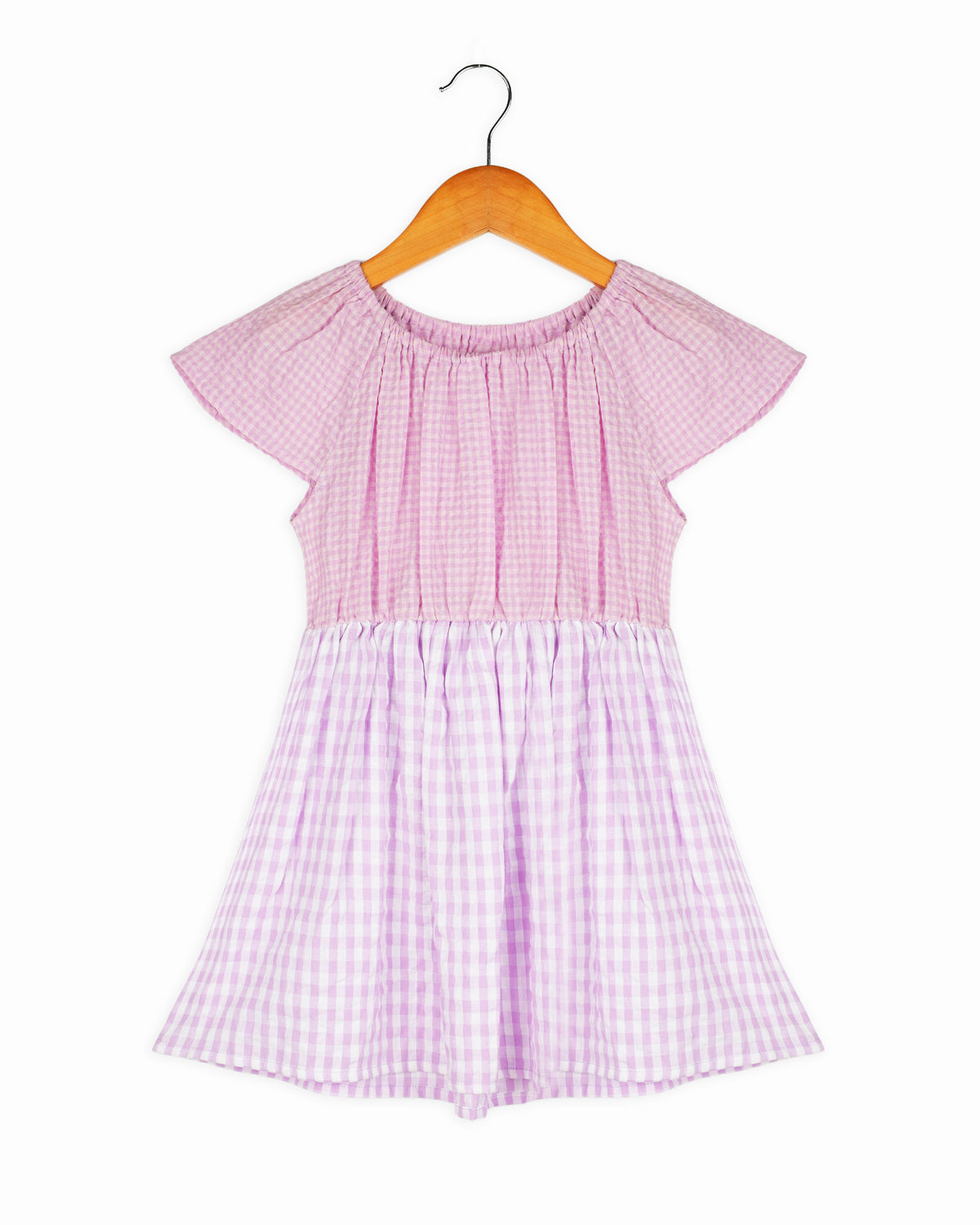 Light Pink Cap Sleeve Lilac Gingham Checks Girls Dress