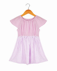 Light Pink Cap Sleeve Lilac Gingham Checks Girls Dress