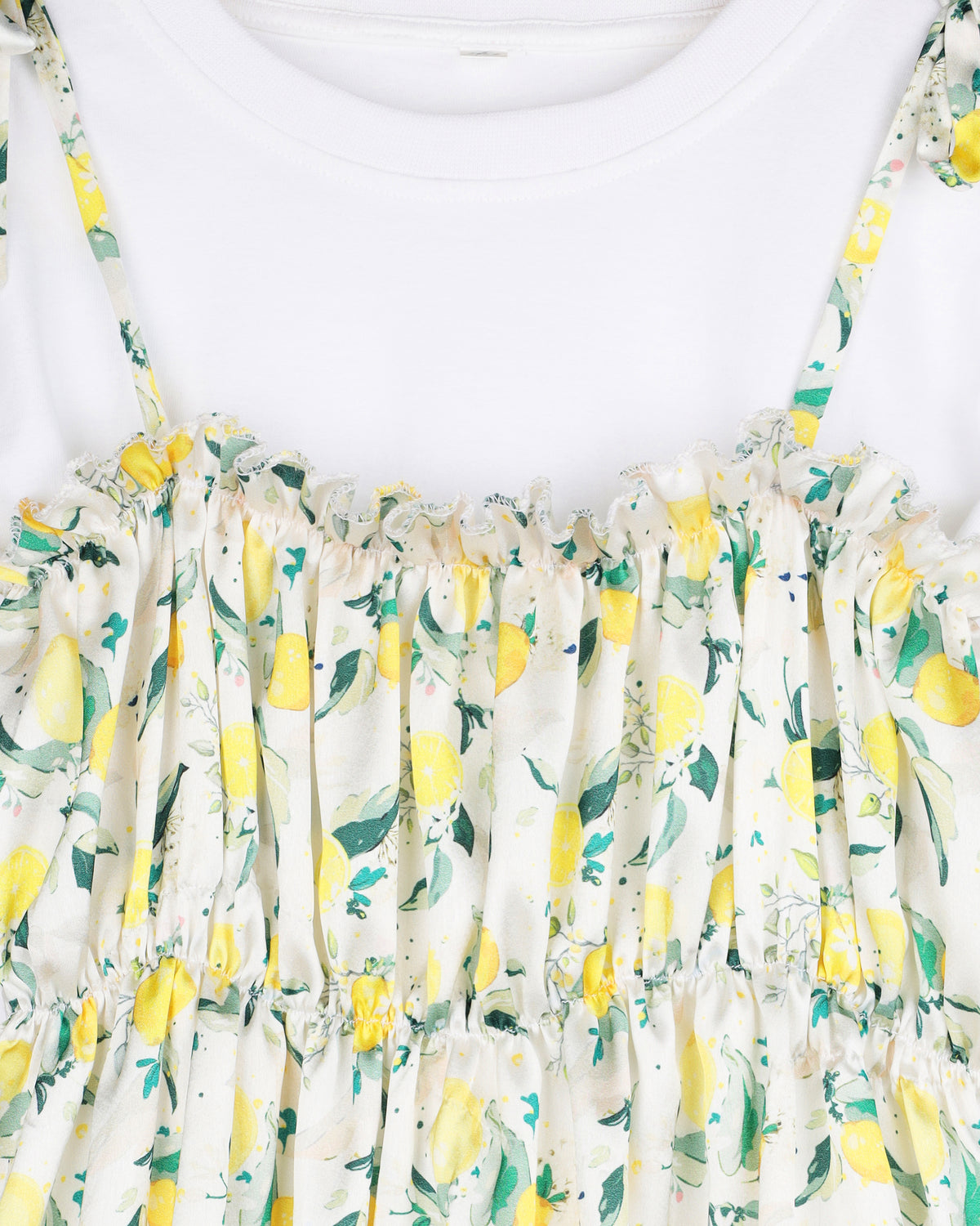 Green Sleeveless Lemon Printed with White T-shirt Girls Dress