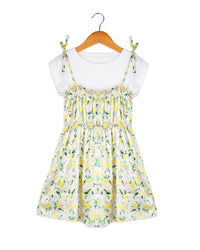 Green Sleeveless Lemon Printed with White T-shirt Girls Dress