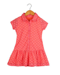 Pink Schiffli Embroidered Shirt Girls Dress