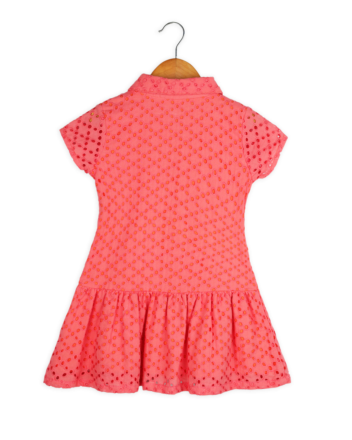 Pink Schiffli Embroidered Shirt Girls Dress