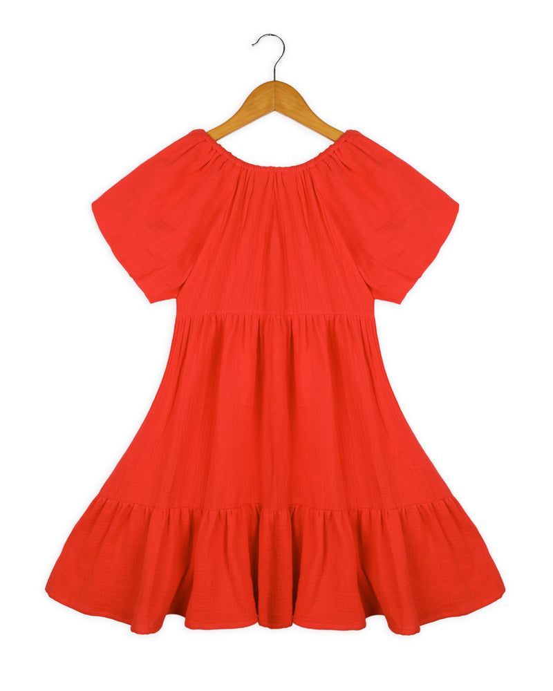 Red Half Sleeve Triple Threat Girl Dress