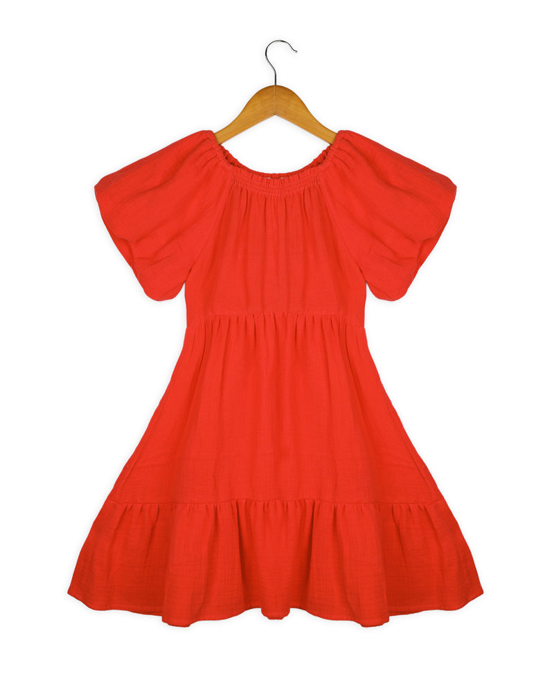 Red Half Sleeve Triple Threat Girl Dress