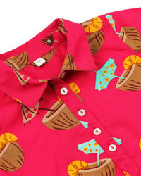 Pink Tropical Coconut Full Sleeve Cotton Girls Dress