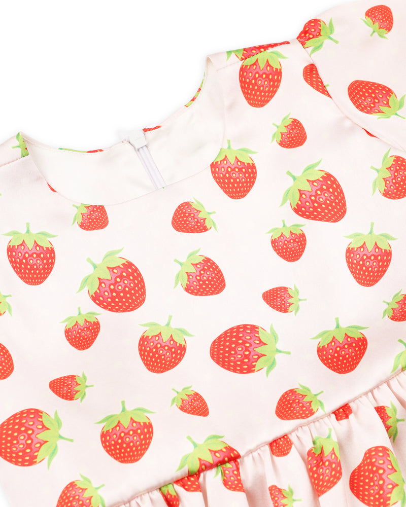 Cream Strawberry Print Summer Dress