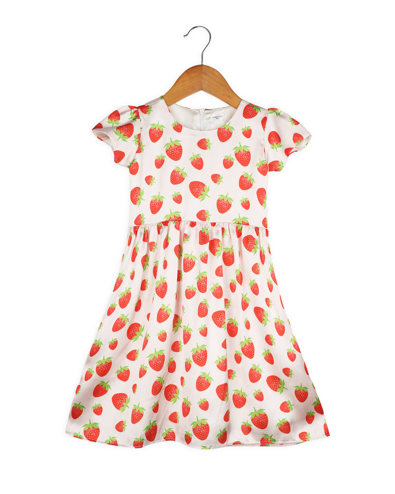 Cream Strawberry Print Summer Dress