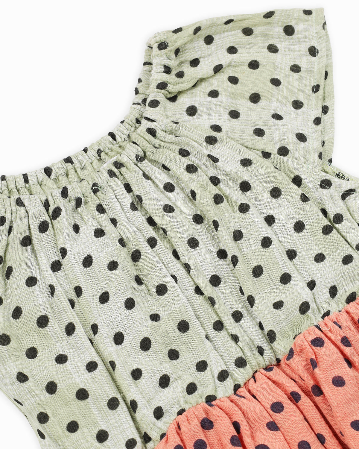 Green & Red Polka Dot Full Sleeve Cotton Girls Dress