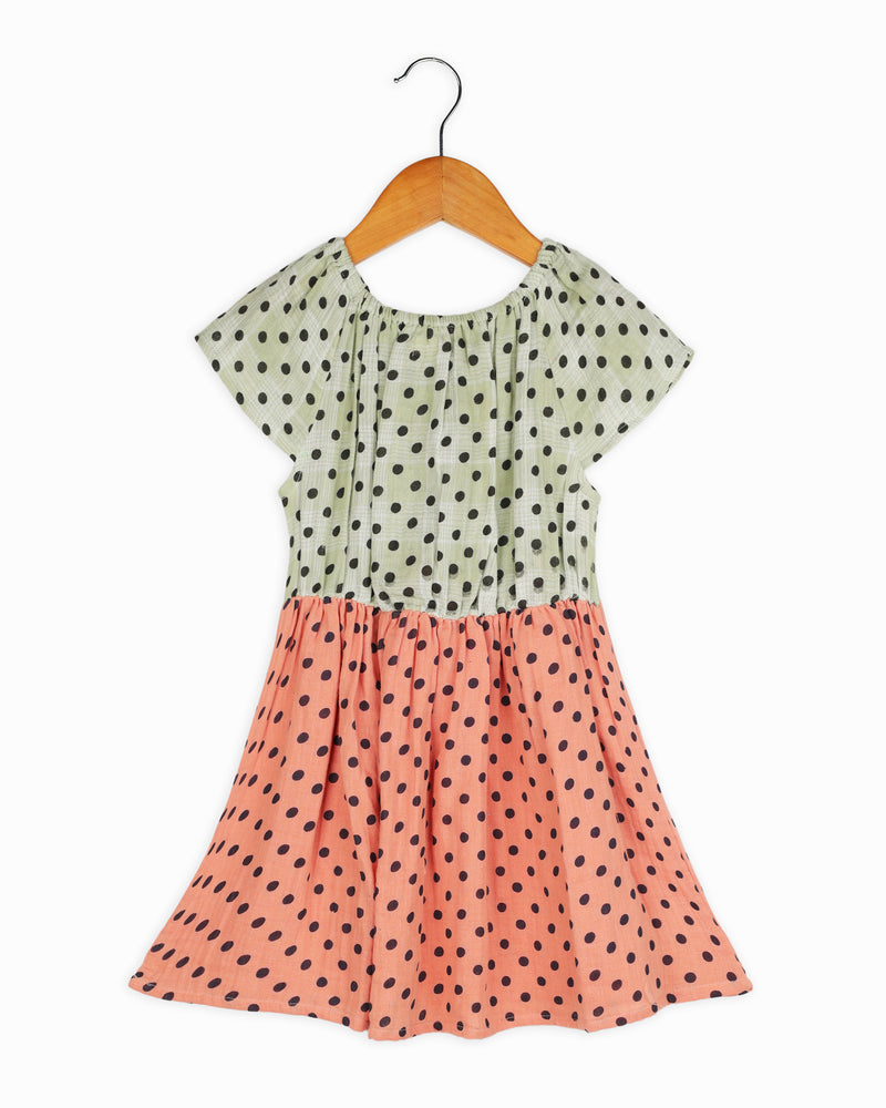 Green & Red Polka Dot Full Sleeve Cotton Girls Dress