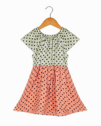 Green & Red Polka Dot Full Sleeve Cotton Girls Dress