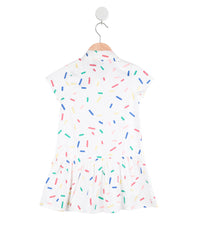 White Full Sleeve Casual Printed Girls Dress