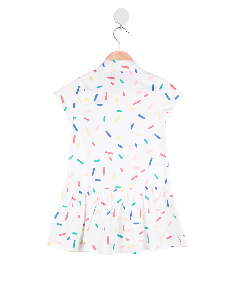 White Full Sleeve Casual Printed Girls Dress