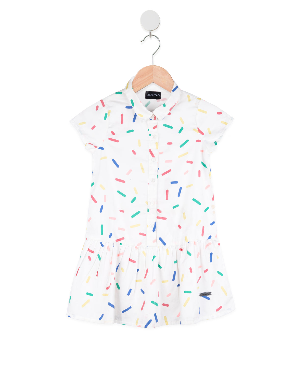 White Full Sleeve Casual Printed Girls Dress