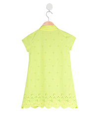 Neon Green Half Sleeve Cotton Fabric Casual Girls Dress