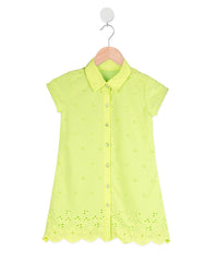 Neon Green Half Sleeve Cotton Fabric Casual Girls Dress