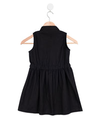 Black Collar Neck Sleeveless Dress with White Button