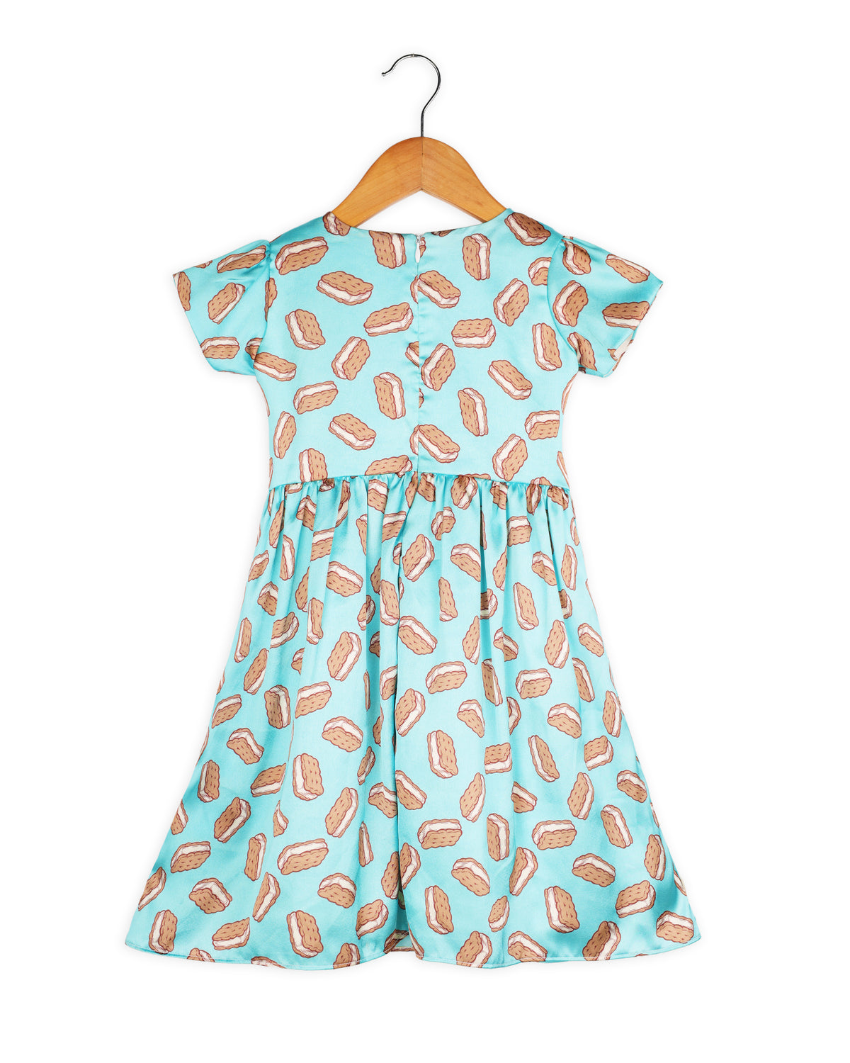 Blue Half Sleeve Smooth Satin Ice Cream Dress