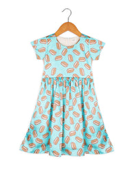 Blue Half Sleeve Smooth Satin Ice Cream Dress