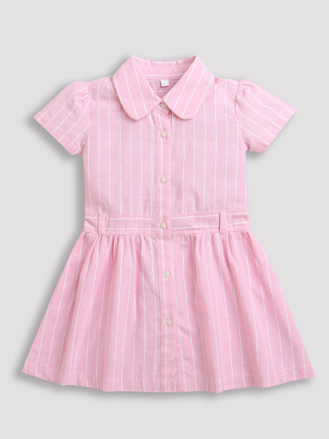 Pink Stripes Collar Neck Half Sleeve Girls Dress