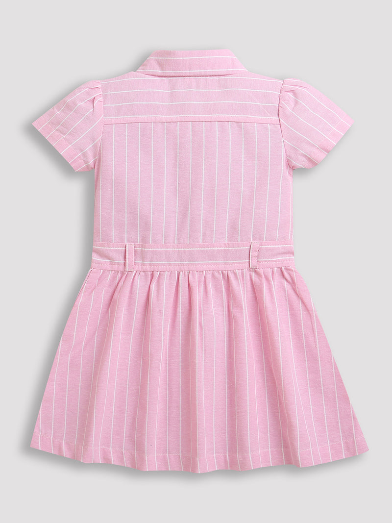 Pink Stripes Collar Neck Half Sleeve Girls Dress