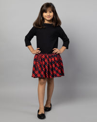 Black Cotton Dress with Red Checks Design