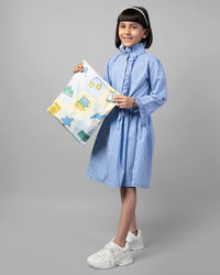 Blue Frill Collar Tie-Up Strip Dress