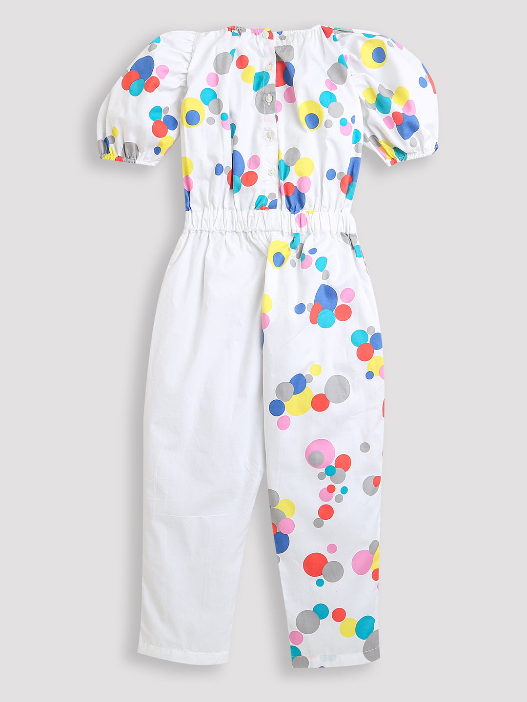 Off White Multicolor Bubble Print Girls Jumpsuit