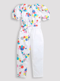 Off White Multicolor Bubble Print Girls Jumpsuit