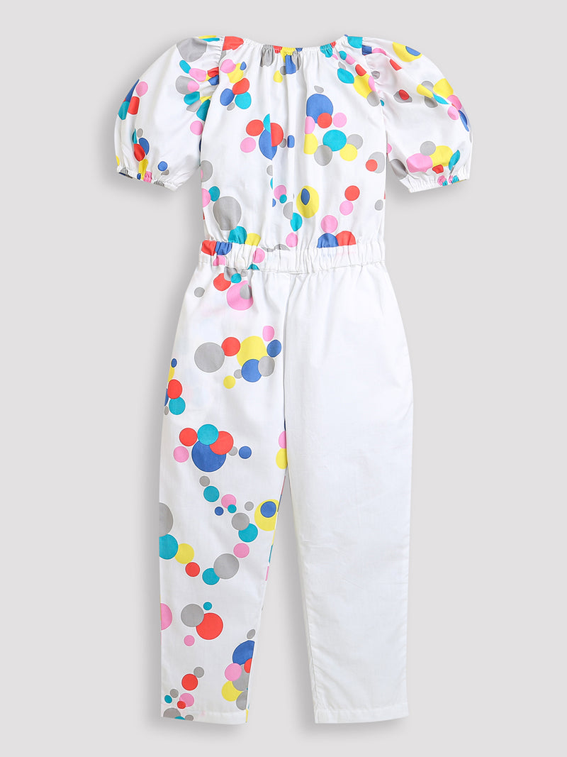 Off White Multicolor Bubble Print Girls Jumpsuit