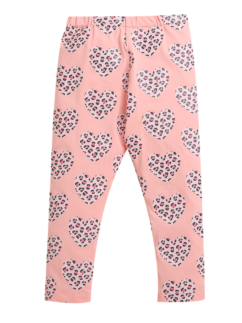 Pink All Over Heart Print Girl Legging