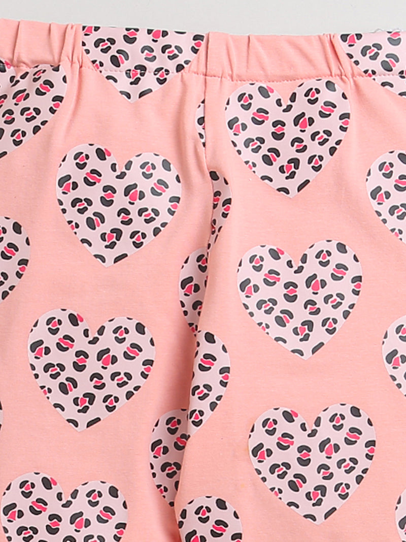 Pink All Over Heart Print Girl Legging