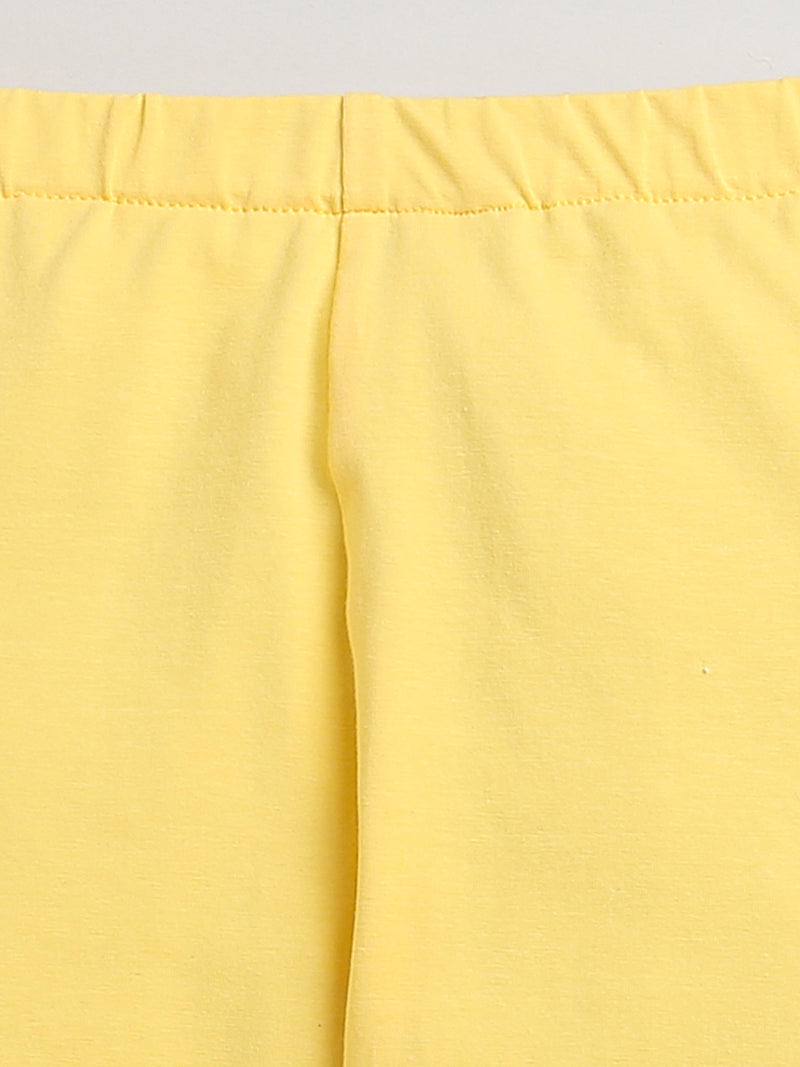 Yellow Plain Cotton Lycra Girl Legging