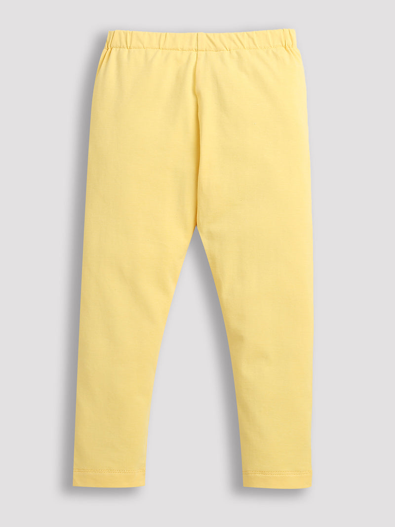 Yellow Plain Cotton Lycra Girl Legging