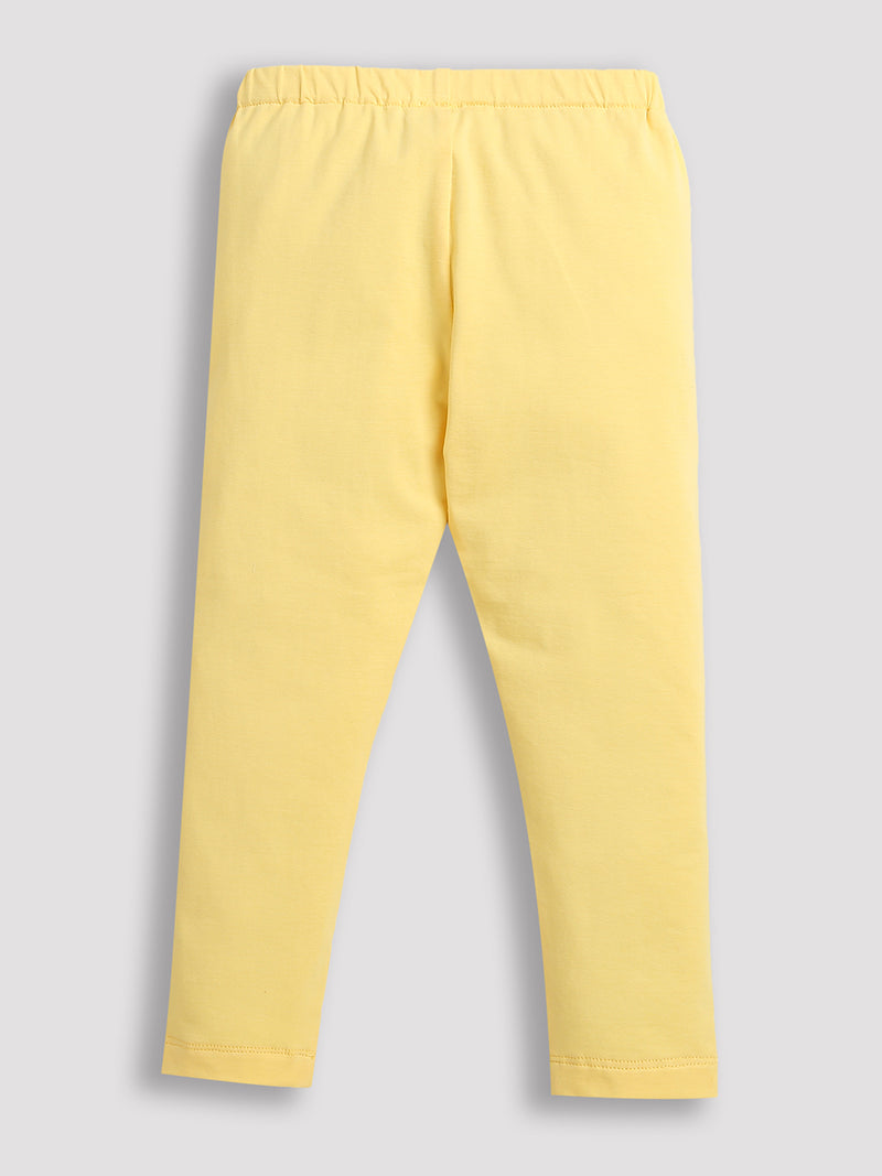 Yellow Plain Cotton Lycra Girl Legging