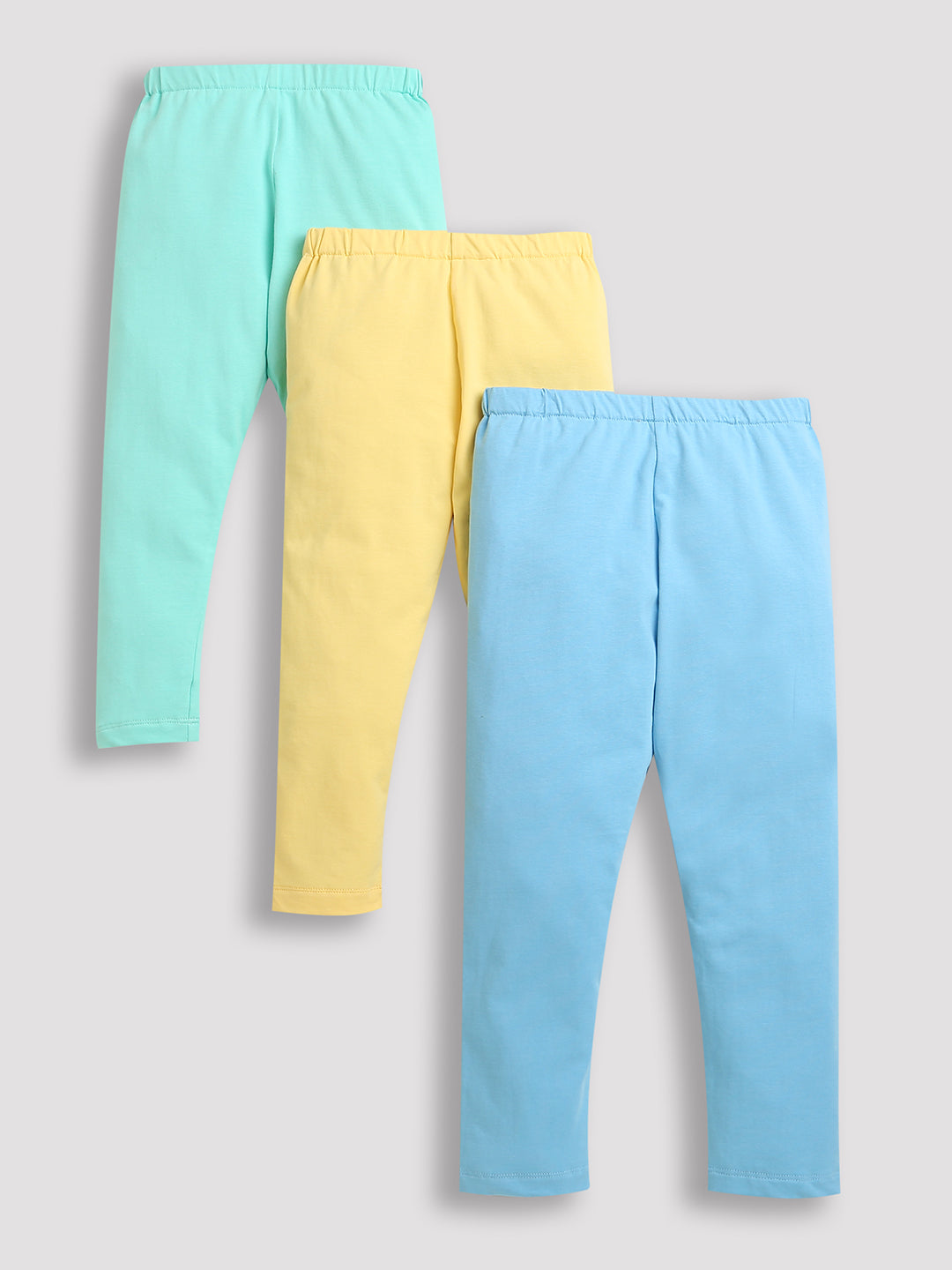 Yellow Green & Blue Plain Girl Legging (Pack of 3)