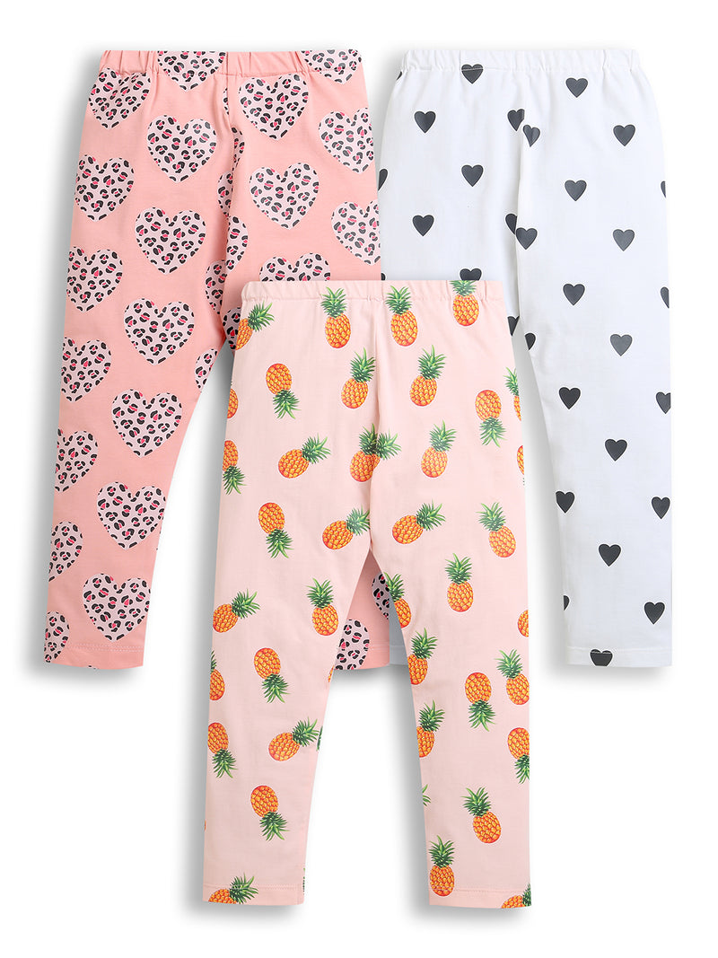 Pink White & Peach All Over Print Girl Leggings (Pack of 3)