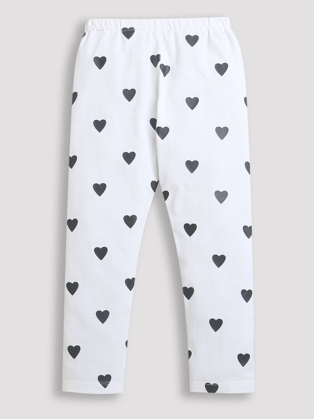 White and Black Frill Sleeve Heart Print T-Shirt and Leggings Co-ord Set