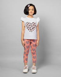 White and Pink Heart printed Top & Legging Girls Co-ord set