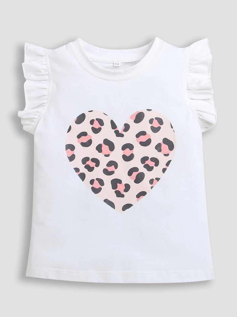 White and Pink Heart printed Top & Legging Girls Co-ord set