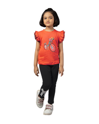 Girls Orange and Black Floral Bicycle Embroidered T-Shirt and Leggings Co-ord Set