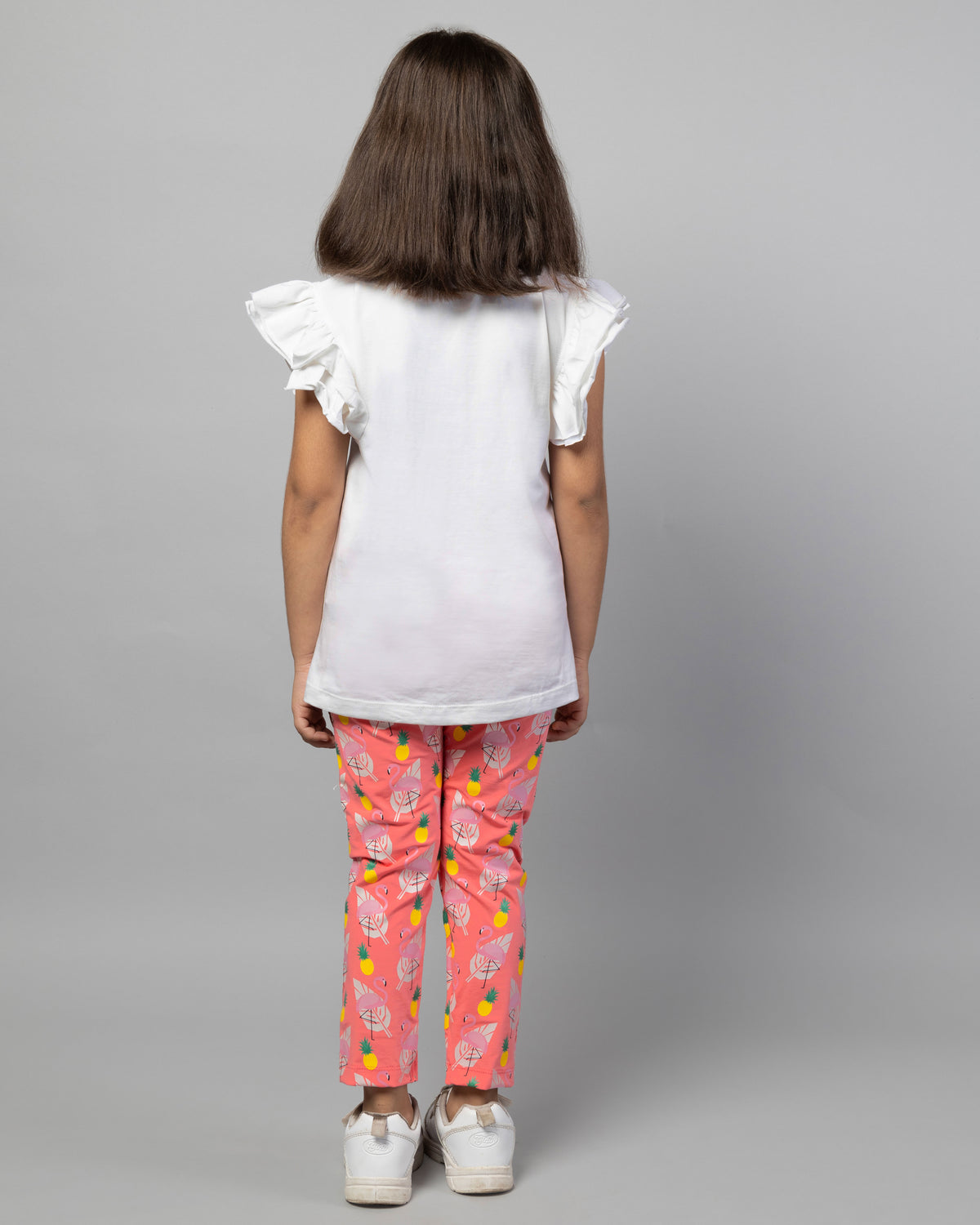 White Flamingo Print T-shirt & Printed Legging Girls Co-ord set