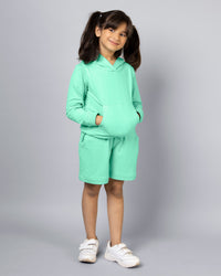 Mint Green Long Sleeve Plain Hoodie and Shorts Co-ord Set