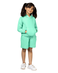 Mint Green Long Sleeve Plain Hoodie and Shorts Co-ord Set